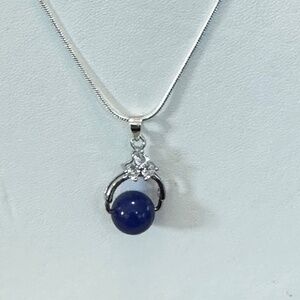925 Sterling Silver Pendant W/Dyed Blue Agate Stone/Bead & 3 small Cz’s Above.